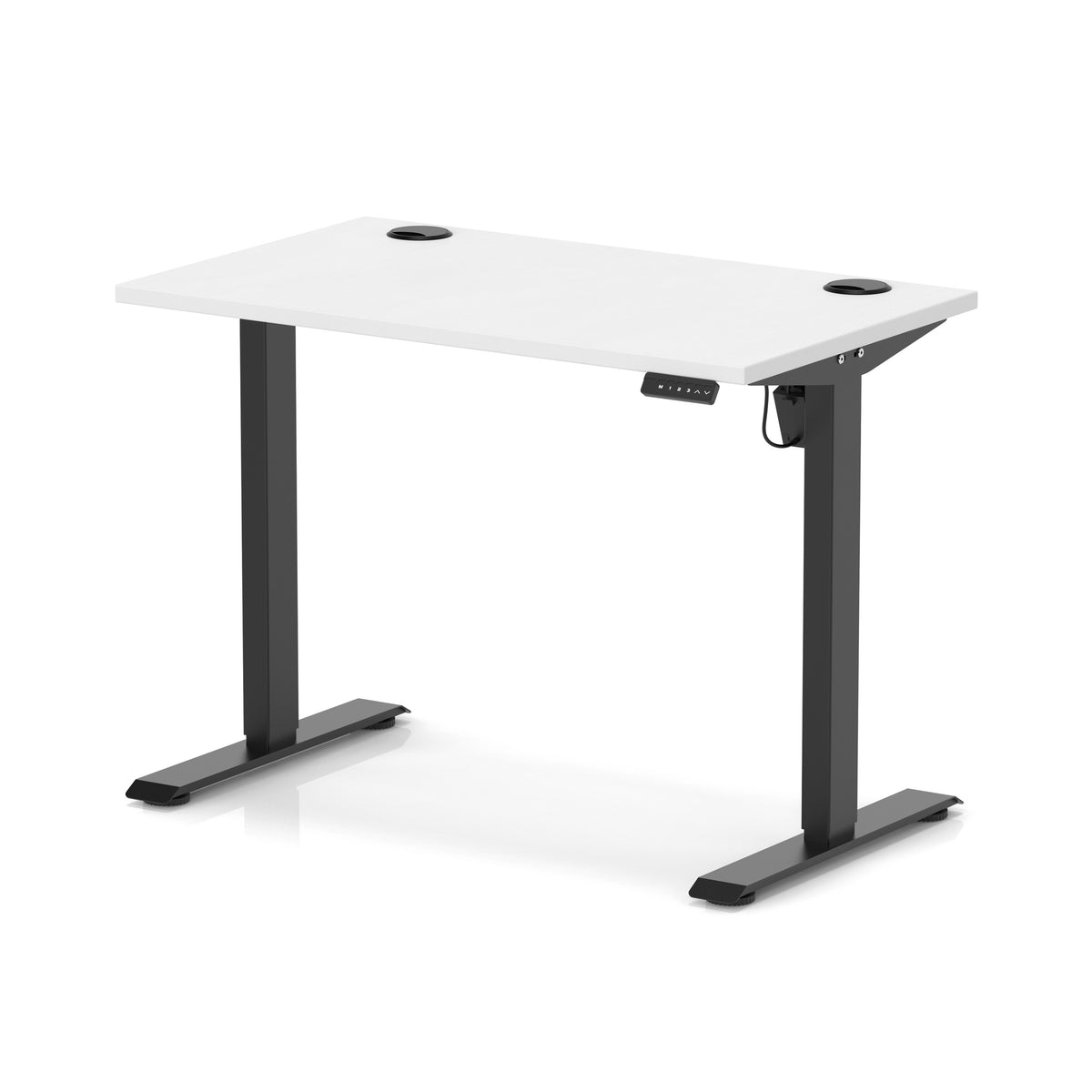 Air Lite Height Adjustable Slimline Desk With Cable Ports 1000mm White Black - Industrious Decor