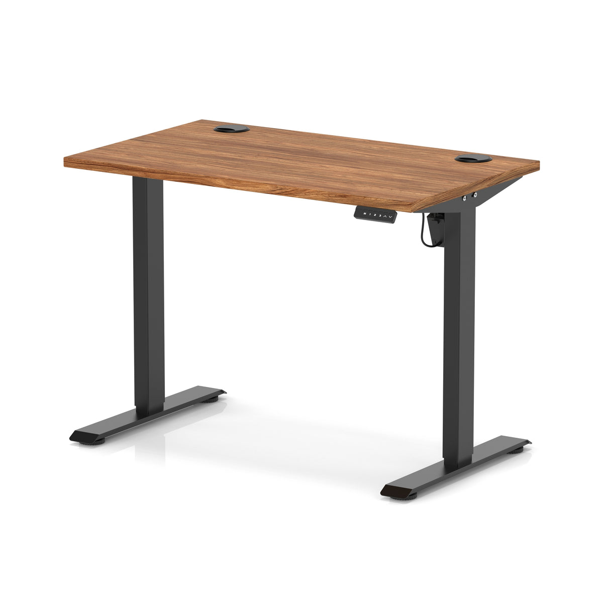 Air Lite Height Adjustable Slimline Desk With Cable Ports 1000mm Walnut Black - Industrious Decor