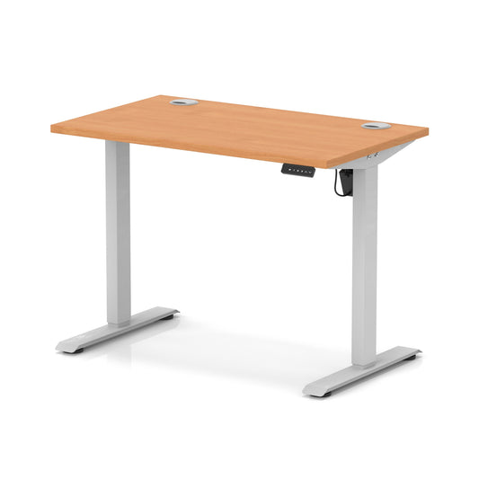 Air Lite Height Adjustable Slimline Desk With Cable Ports 1000mm Beech Silver - Industrious Decor