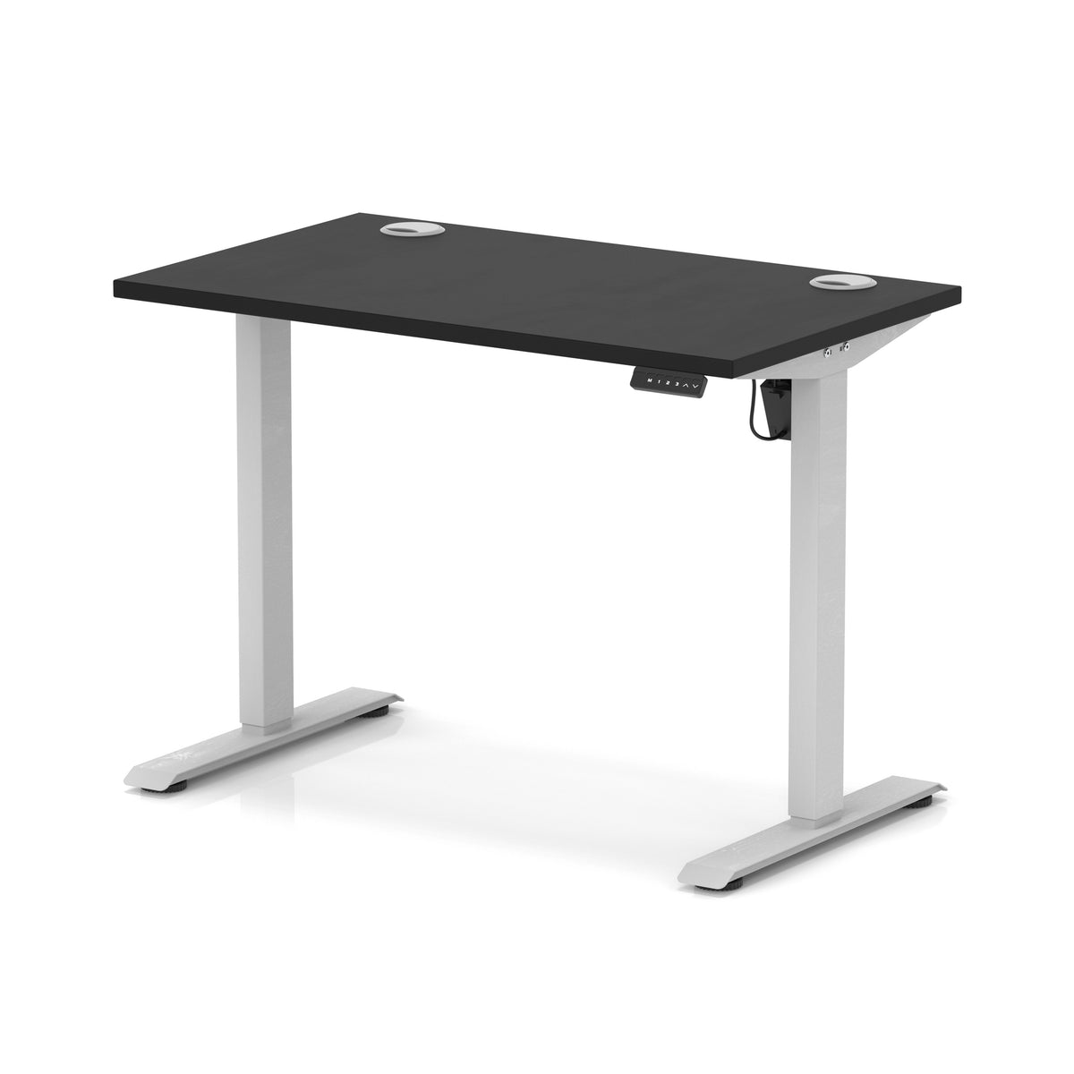 Air Lite Height Adjustable Slimline Desk With Cable Ports 1000mm Black Silver - Industrious Decor