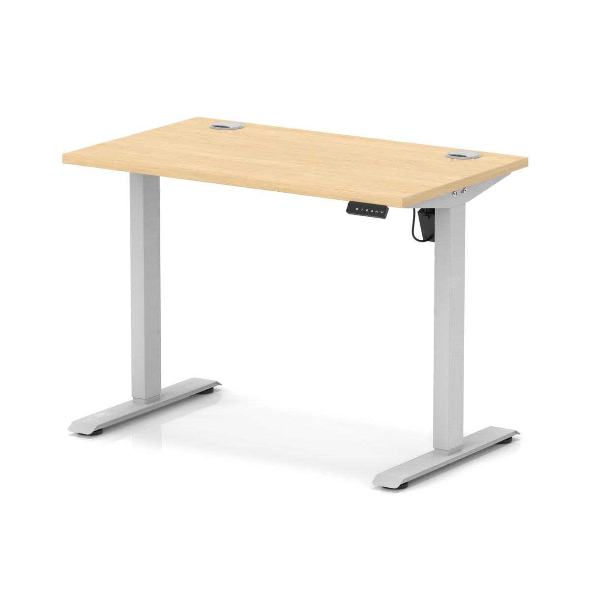 Air Lite Height Adjustable Slimline Desk With Cable Ports 1000mm Maple Silver - Industrious Decor