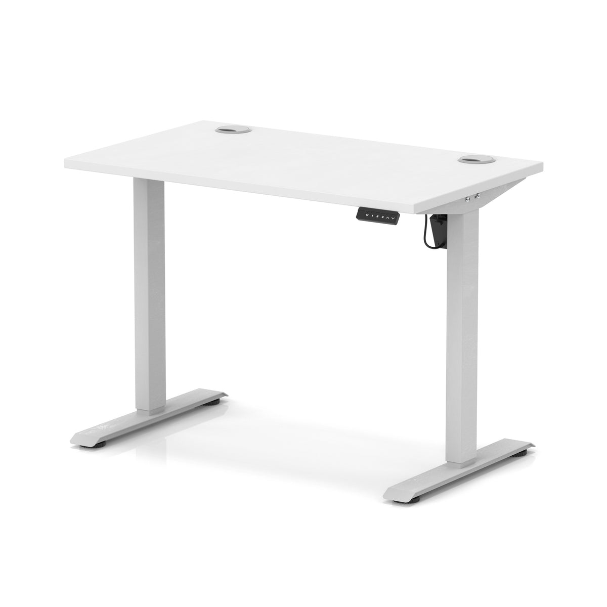 Air Lite Height Adjustable Slimline Desk With Cable Ports 1000mm White Silver - Industrious Decor
