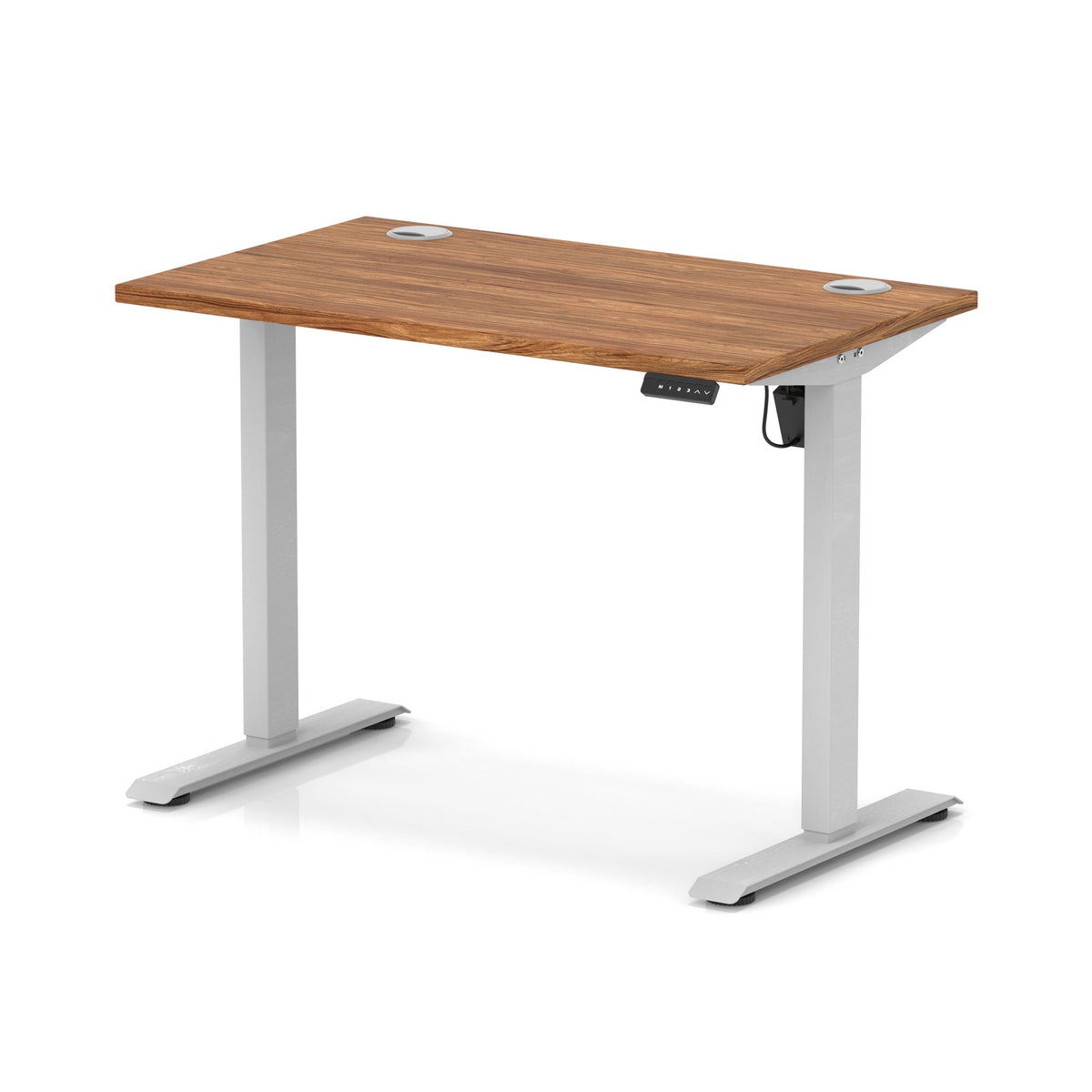Air Lite Height Adjustable Slimline Desk With Cable Ports 1000mm Walnut Silver - Industrious Decor
