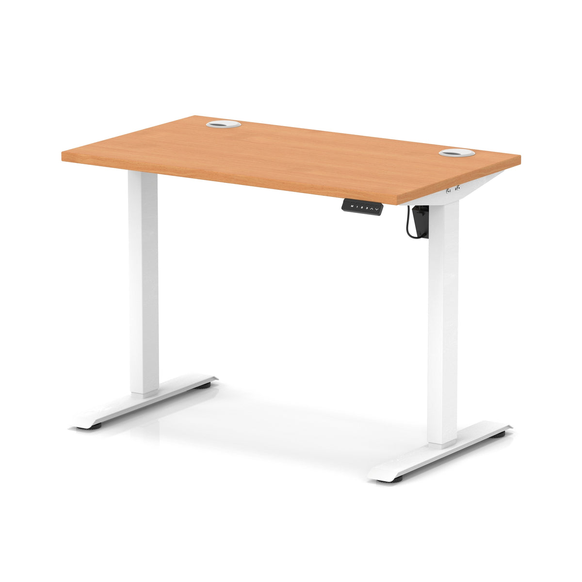 Air Lite Height Adjustable Slimline Desk With Cable Ports 1000mm Beech White - Industrious Decor