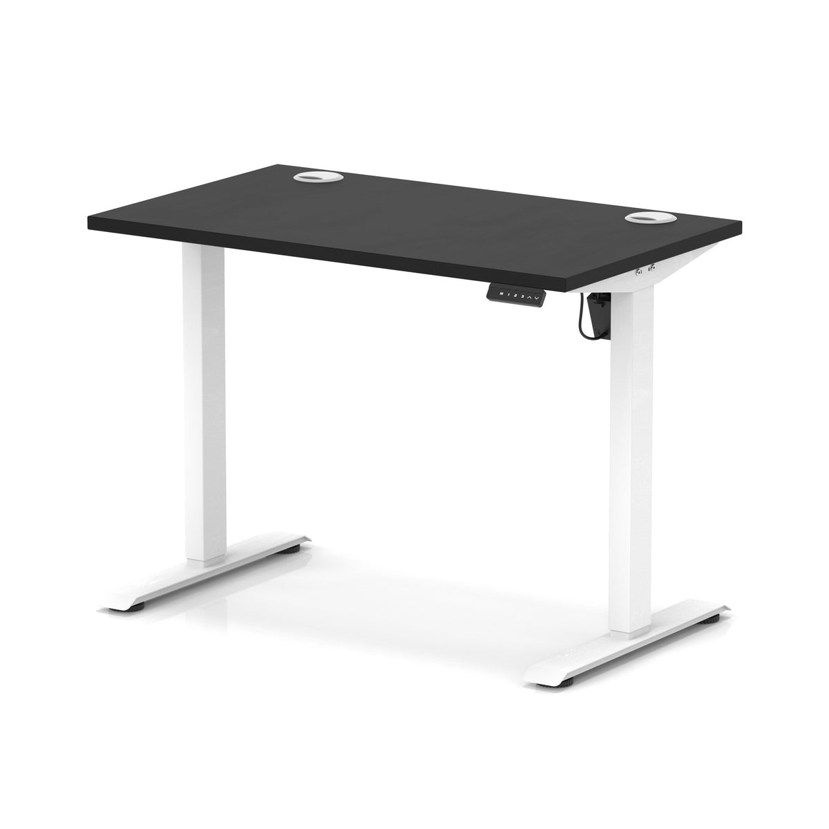 Air Lite Height Adjustable Slimline Desk With Cable Ports 1000mm Black White - Industrious Decor
