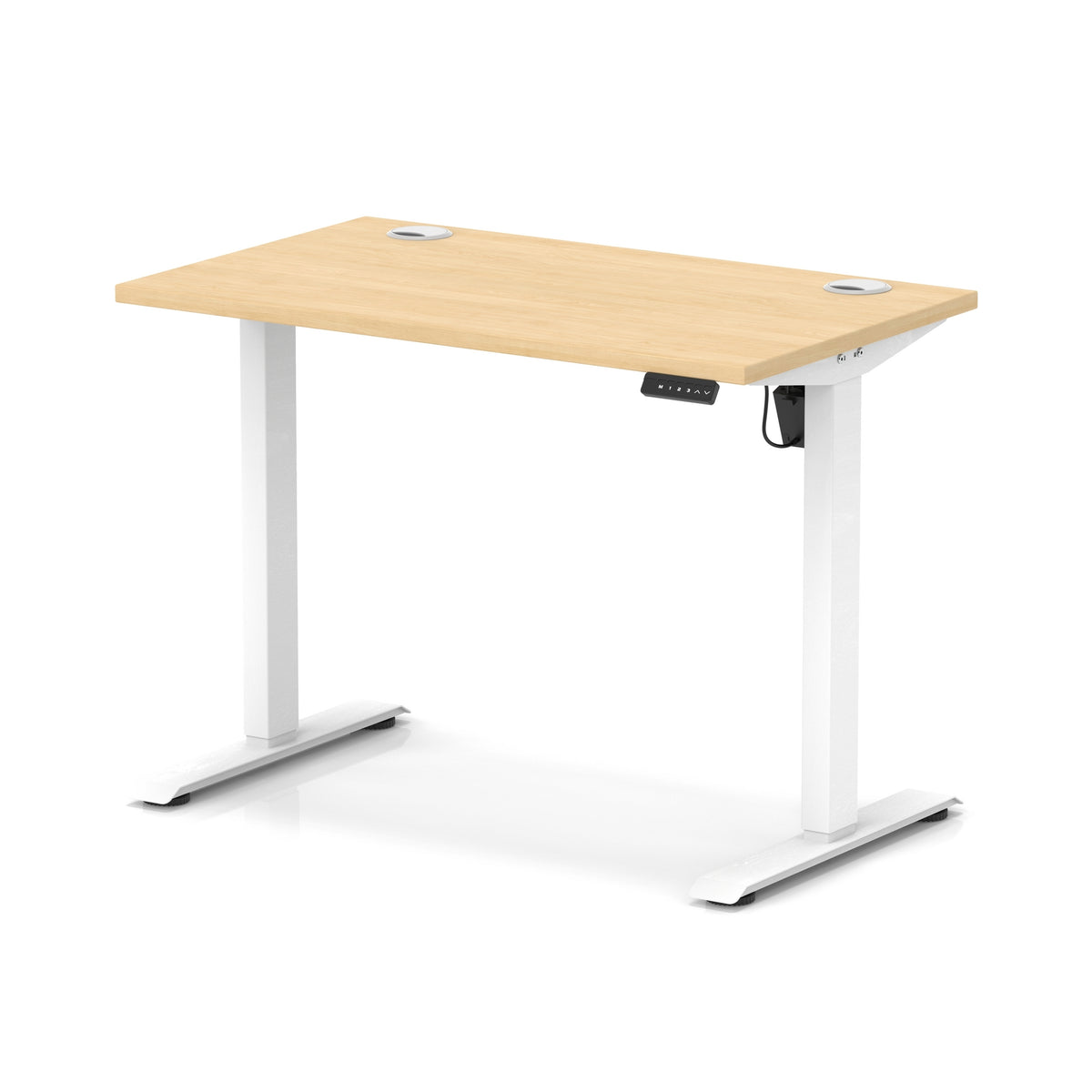 Air Lite Height Adjustable Slimline Desk With Cable Ports 1000mm Maple White - Industrious Decor