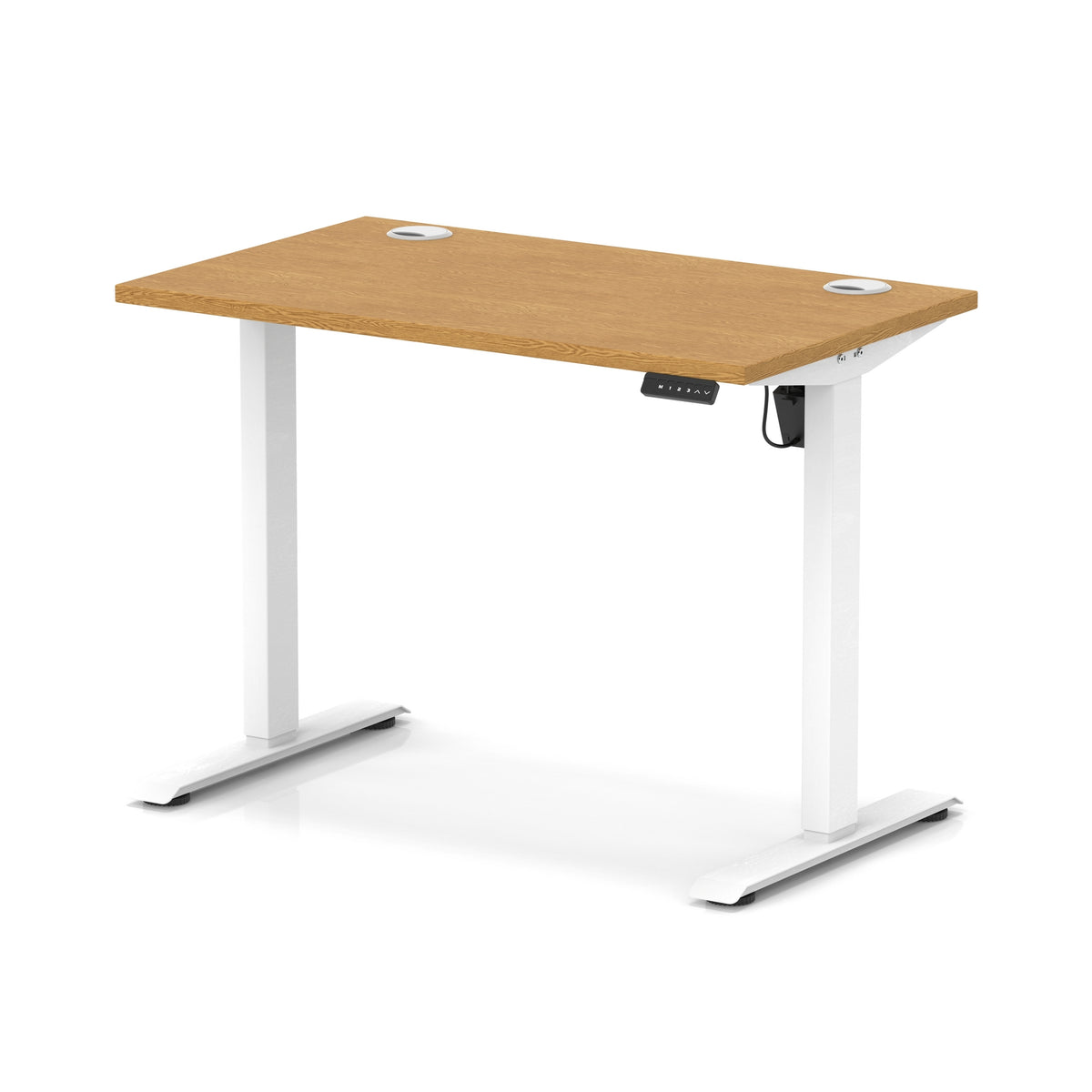 Air Lite Height Adjustable Slimline Desk With Cable Ports 1000mm Oak White - Industrious Decor