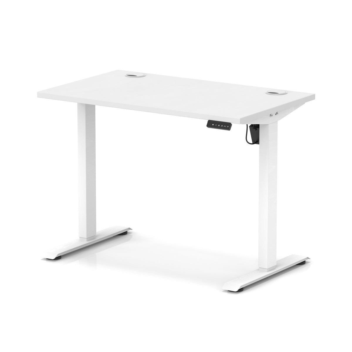 Air Lite Height Adjustable Slimline Desk With Cable Ports 1000mm White White - Industrious Decor