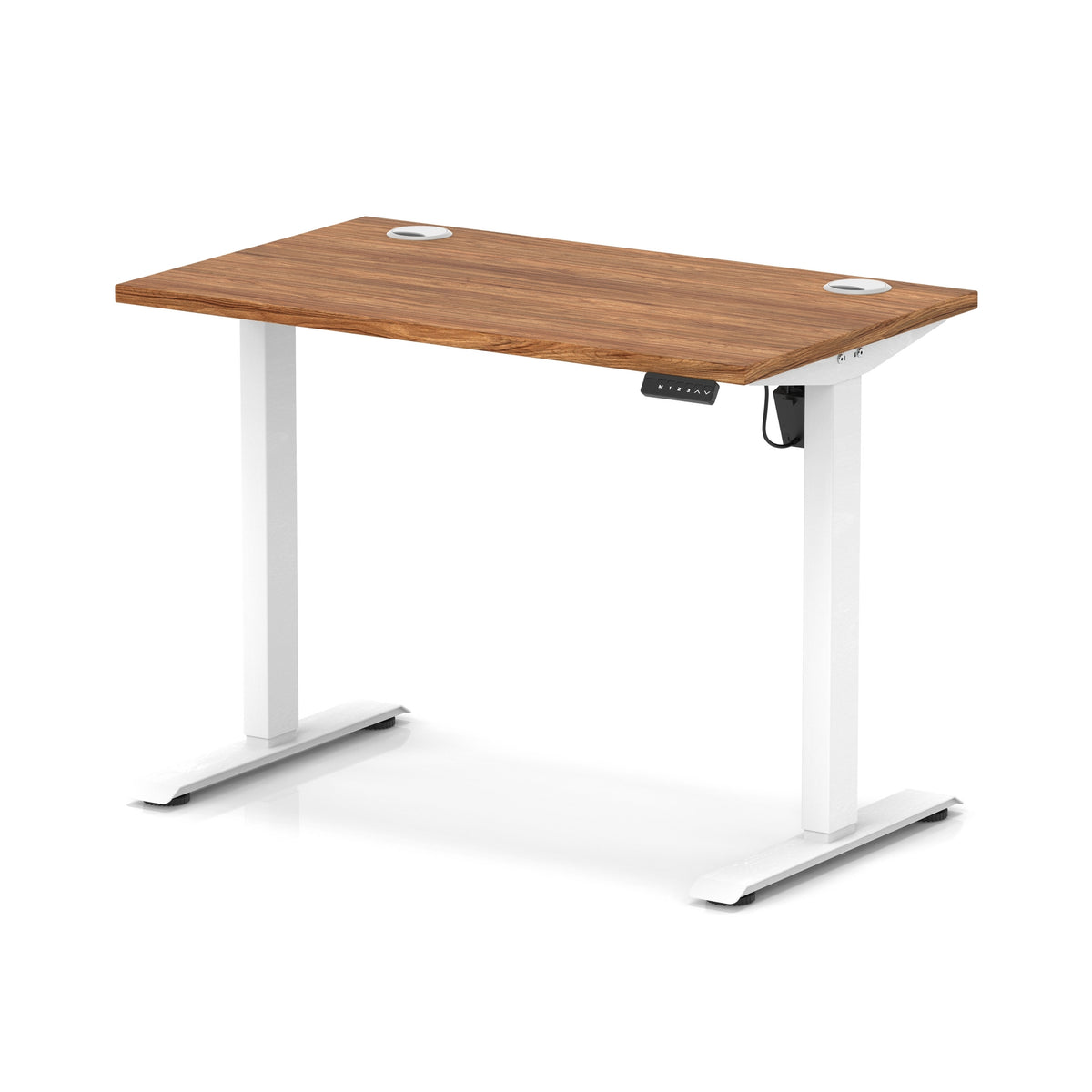Air Lite Height Adjustable Slimline Desk With Cable Ports 1000mm Walnut White - Industrious Decor