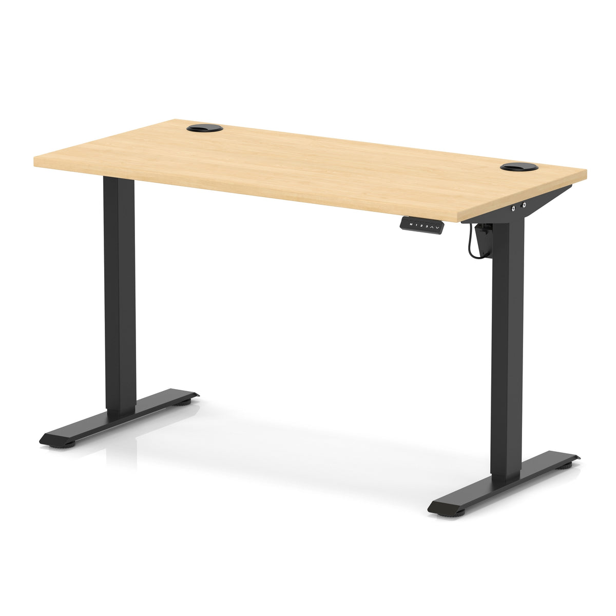 Air Lite Height Adjustable Slimline Desk With Cable Ports 1200mm Maple Black - Industrious Decor