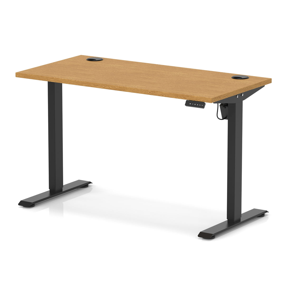 Air Lite Height Adjustable Slimline Desk With Cable Ports 1200mm Oak Black - Industrious Decor