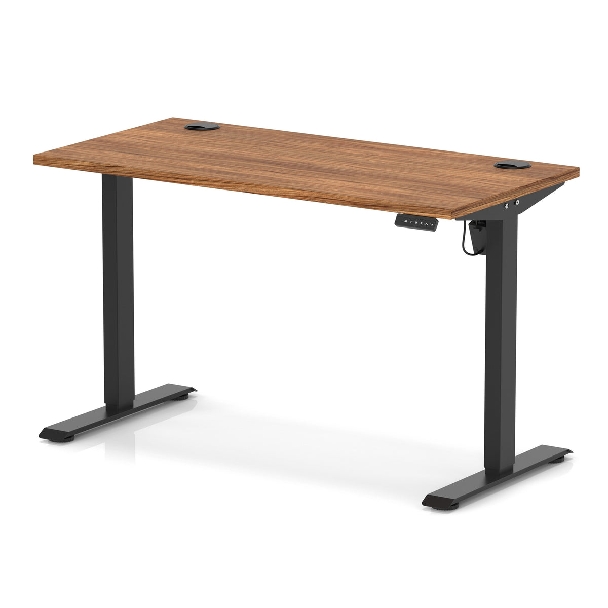 Air Lite Height Adjustable Slimline Desk With Cable Ports 1200mm Walnut Black - Industrious Decor