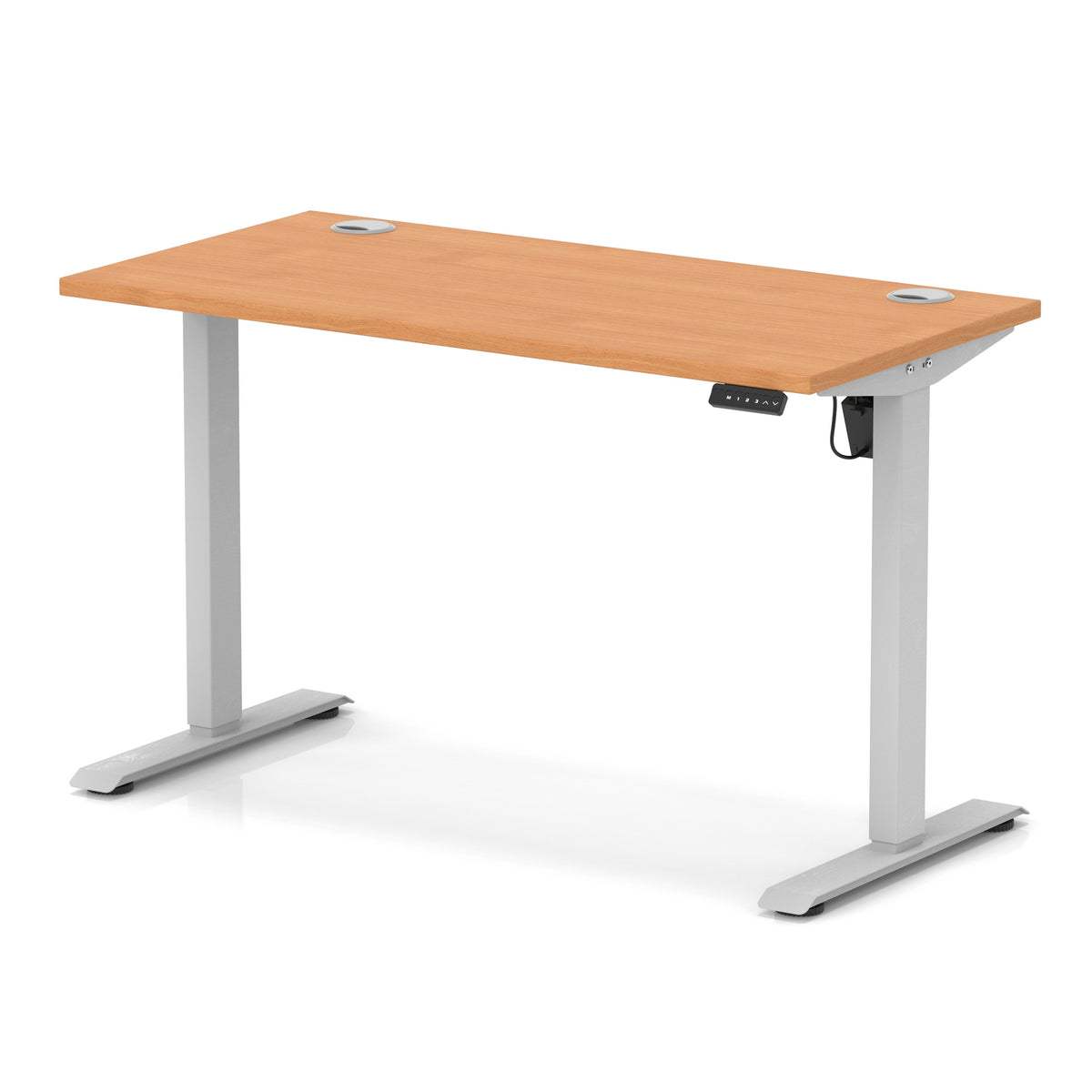 Air Lite Height Adjustable Slimline Desk With Cable Ports 1200mm Beech Silver - Industrious Decor