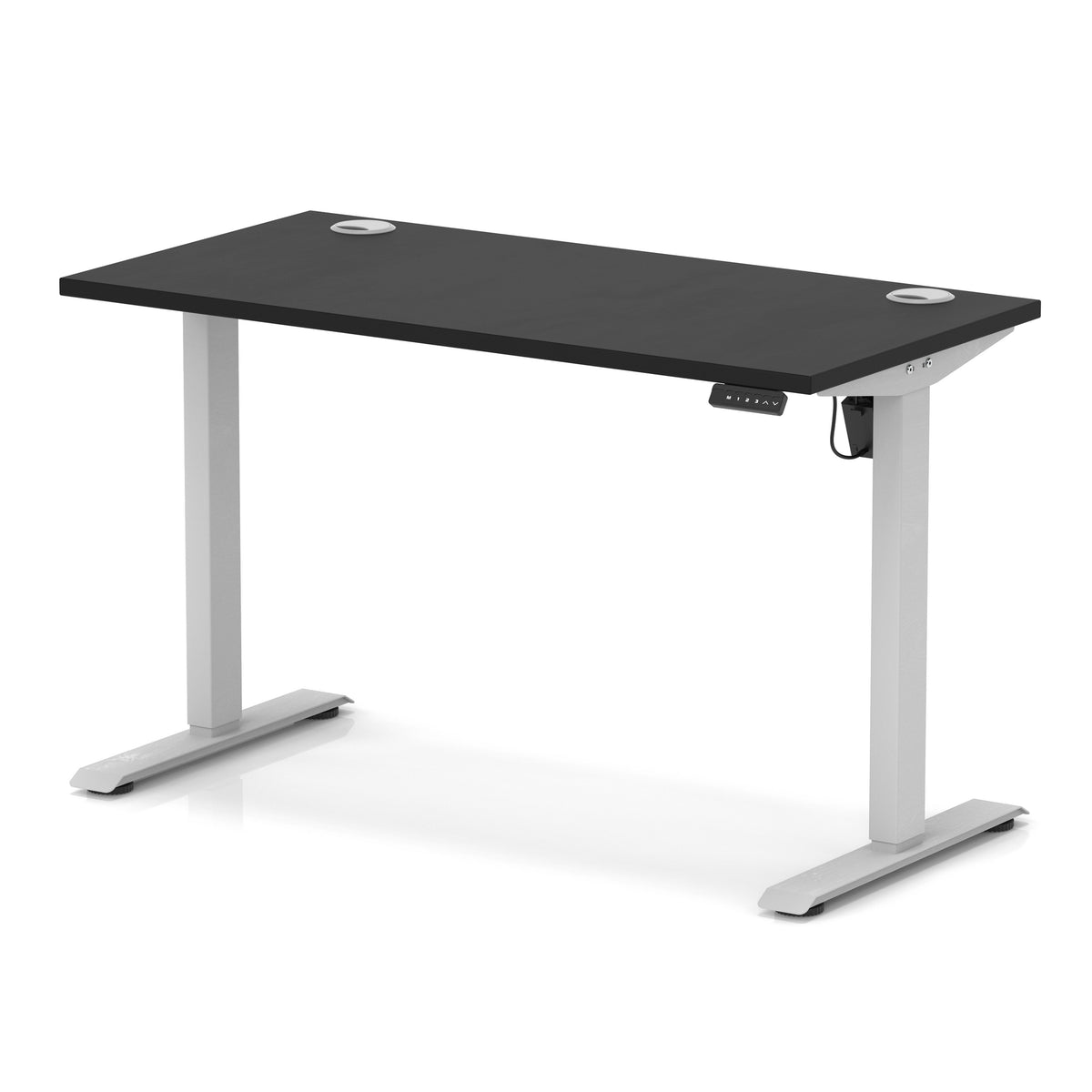Air Lite Height Adjustable Slimline Desk With Cable Ports 1200mm Black Silver - Industrious Decor