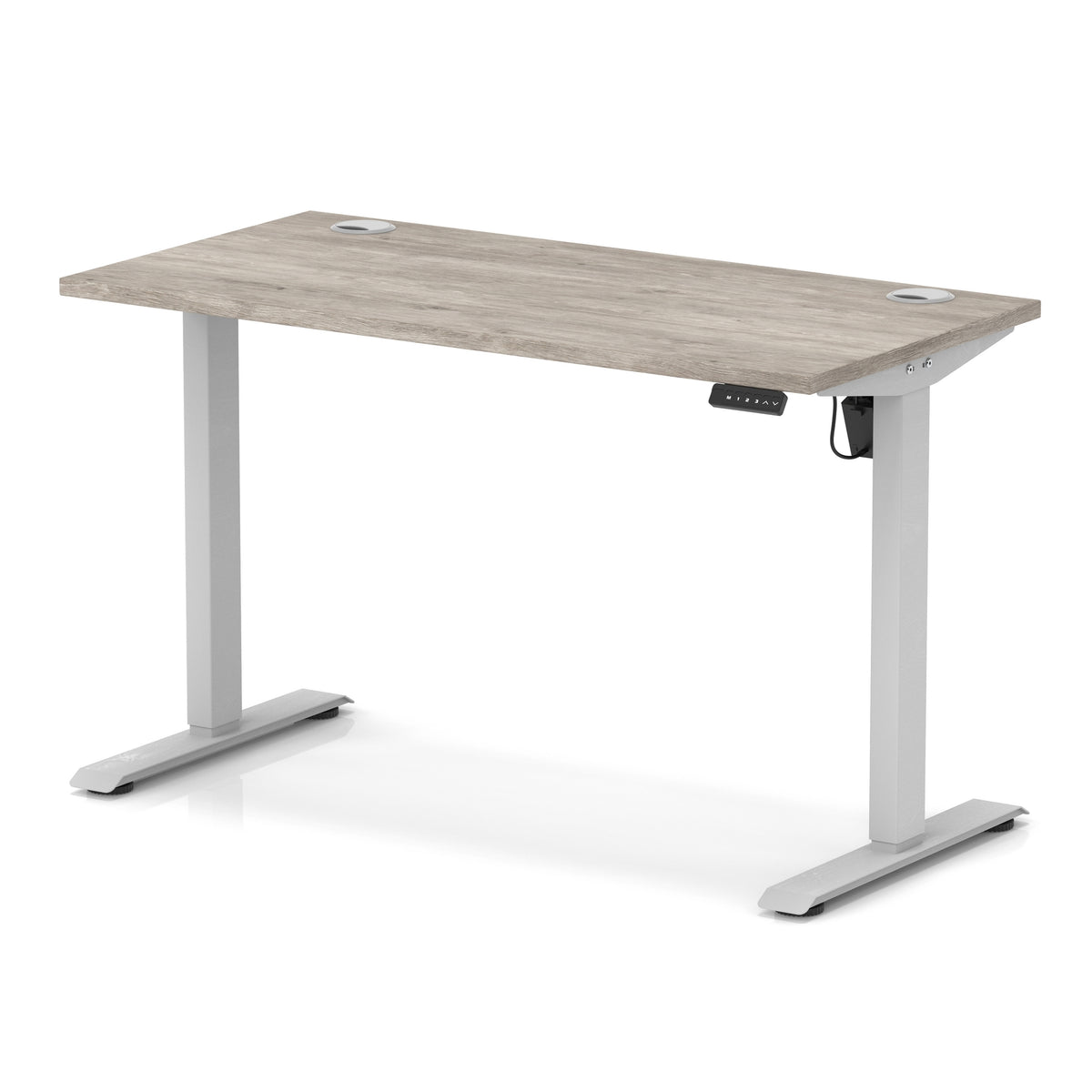 Air Lite Height Adjustable Slimline Desk With Cable Ports 1200mm Grey Oak Silver - Industrious Decor
