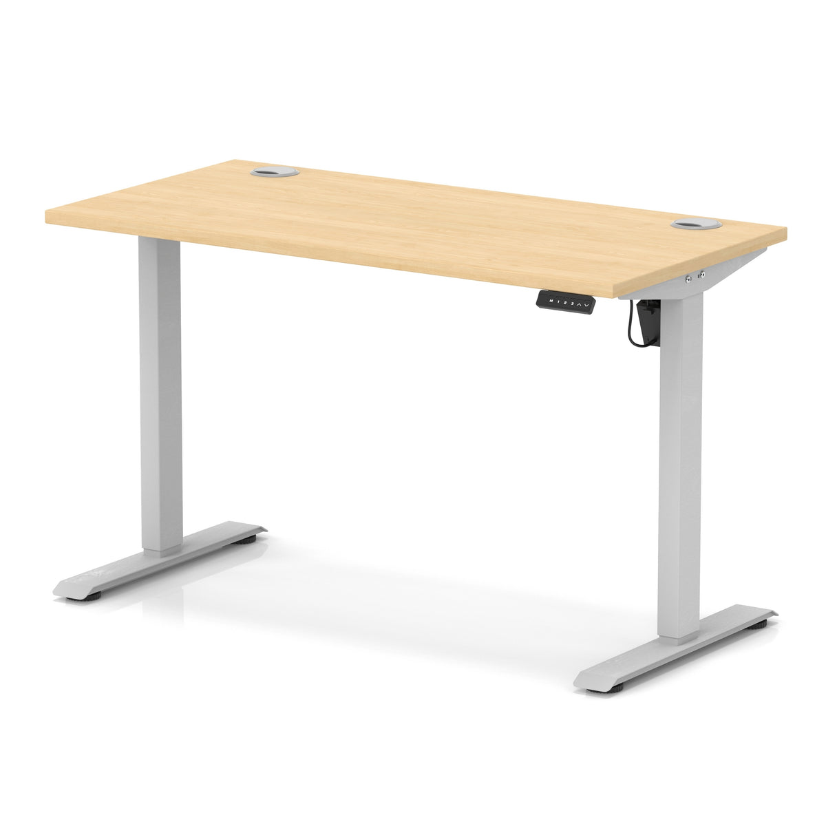 Air Lite Height Adjustable Slimline Desk With Cable Ports 1200mm Maple Silver - Industrious Decor