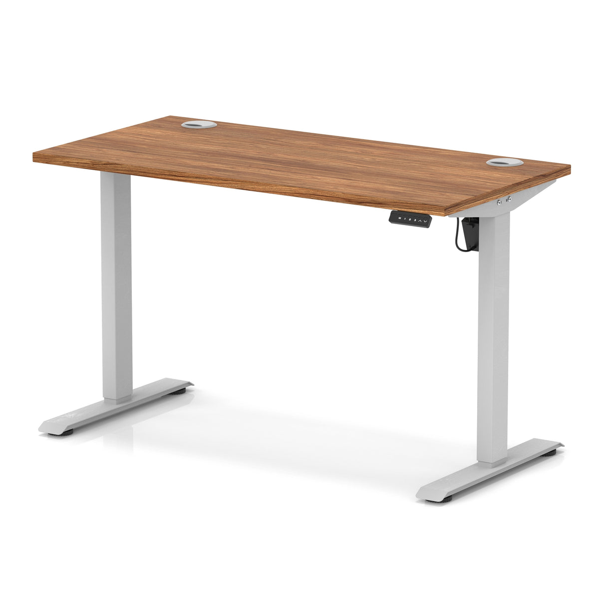 Air Lite Height Adjustable Slimline Desk With Cable Ports 1200mm Walnut Silver - Industrious Decor