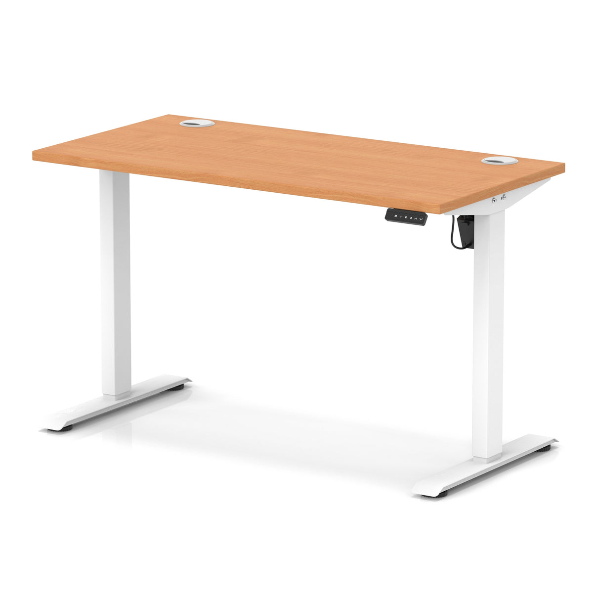 Air Lite Height Adjustable Slimline Desk With Cable Ports 1200mm Beech White - Industrious Decor