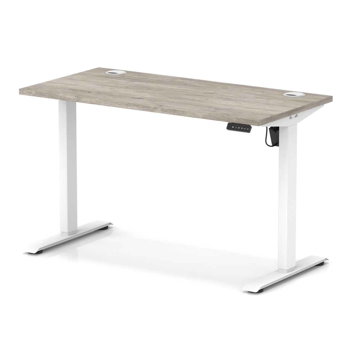 Air Lite Height Adjustable Slimline Desk With Cable Ports 1200mm Grey Oak White - Industrious Decor