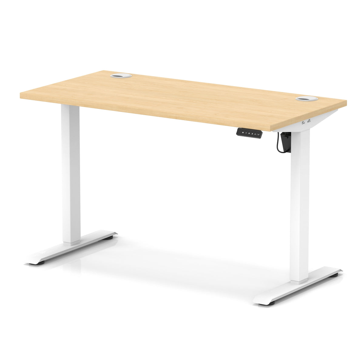 Air Lite Height Adjustable Slimline Desk With Cable Ports 1200mm Maple White - Industrious Decor