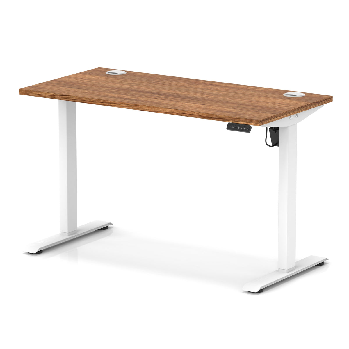 Air Lite Height Adjustable Slimline Desk With Cable Ports 1200mm Walnut White - Industrious Decor