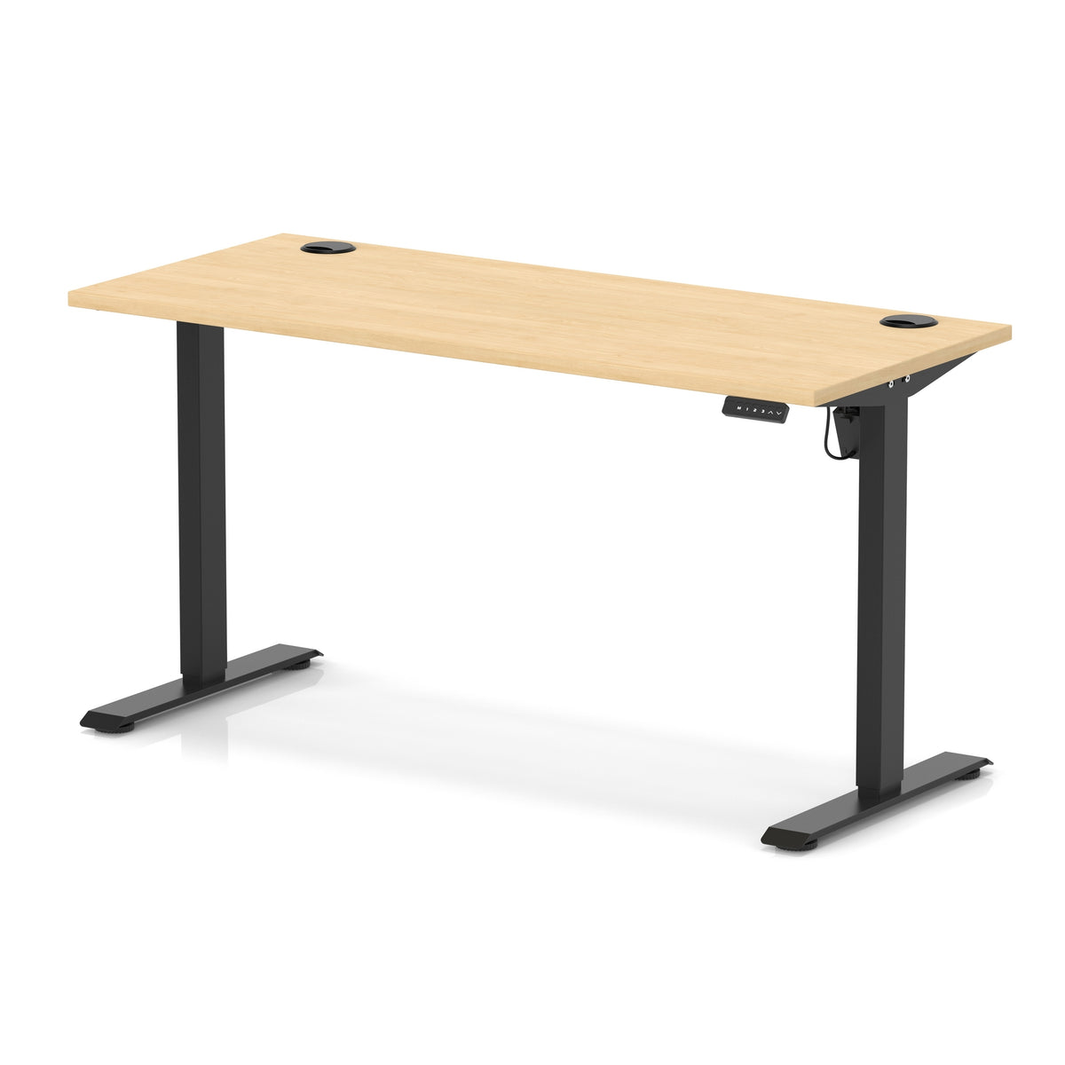 Air Lite Height Adjustable Slimline Desk With Cable Ports 1400mm Maple Black - Industrious Decor