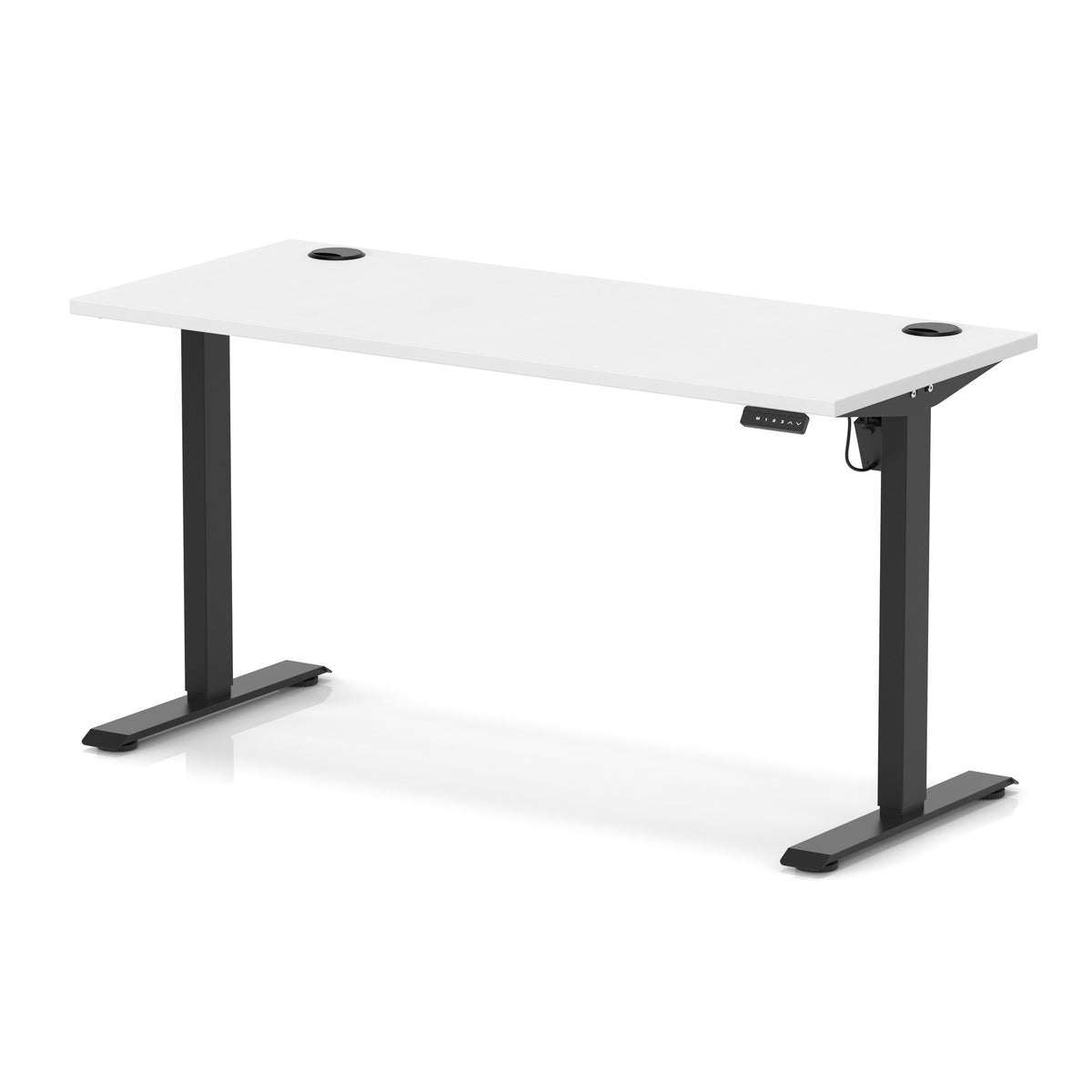 Air Lite Height Adjustable Slimline Desk With Cable Ports 1400mm White Black - Industrious Decor
