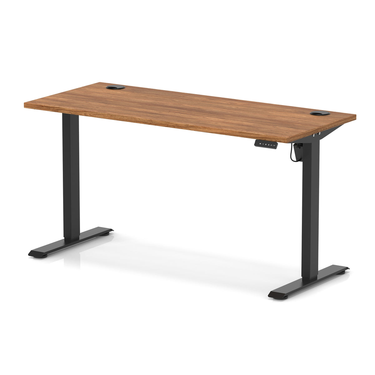Air Lite Height Adjustable Slimline Desk With Cable Ports 1400mm Walnut Black - Industrious Decor