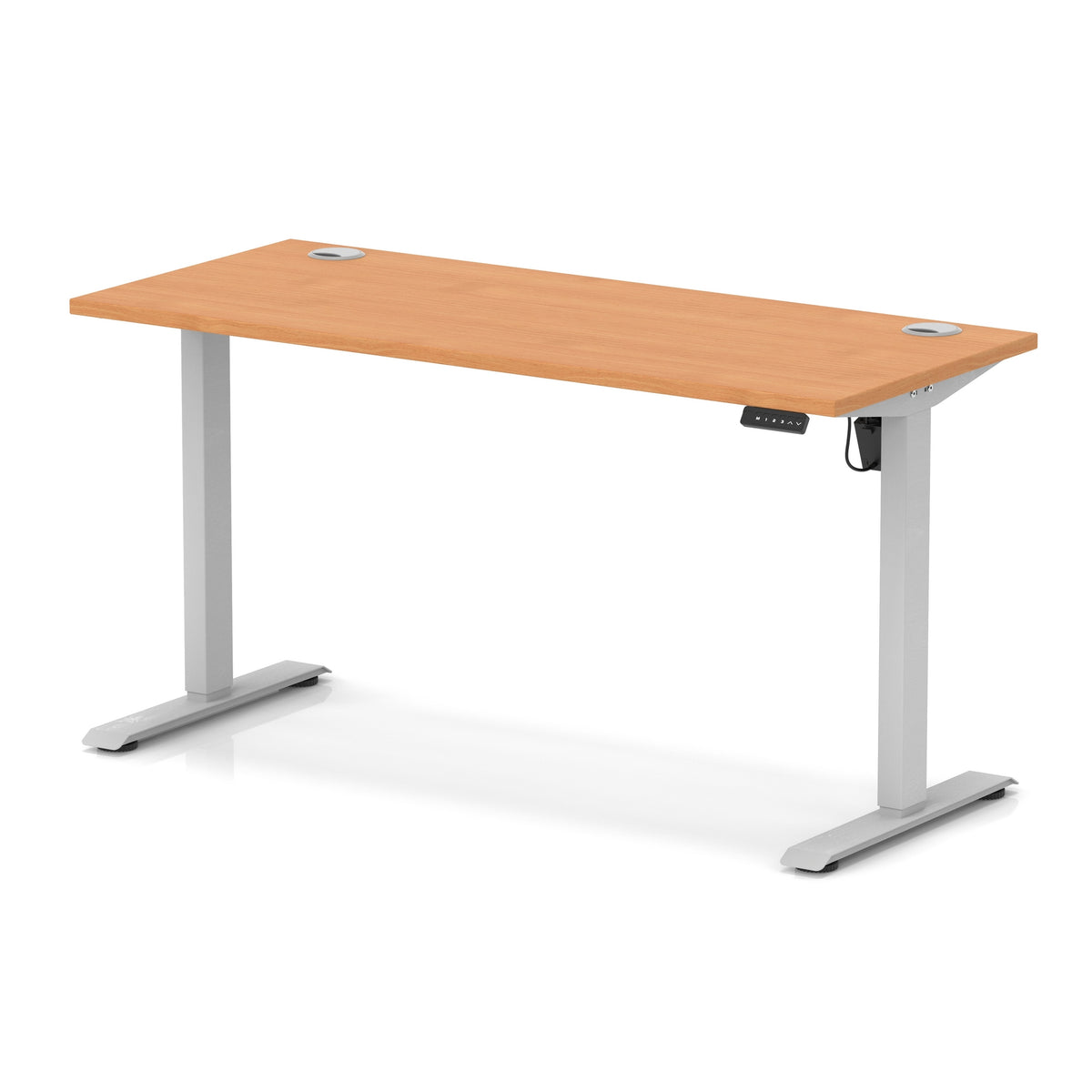 Air Lite Height Adjustable Slimline Desk With Cable Ports 1400mm Beech Silver - Industrious Decor