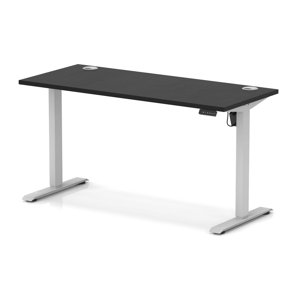 Air Lite Height Adjustable Slimline Desk With Cable Ports 1400mm Black Silver - Industrious Decor