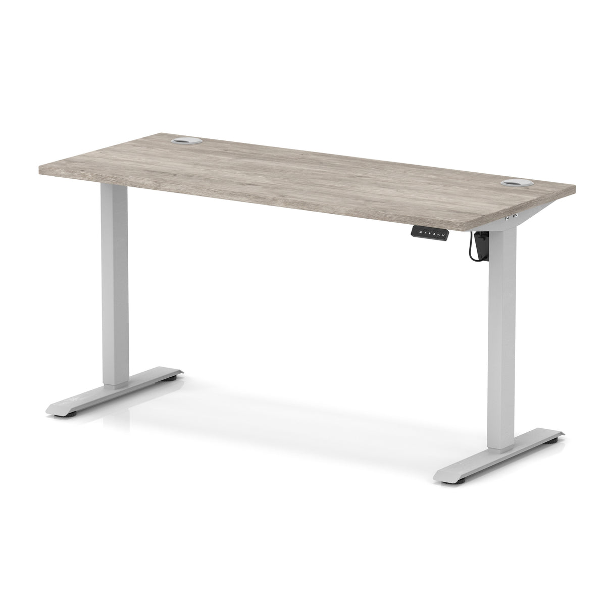 Air Lite Height Adjustable Slimline Desk With Cable Ports 1400mm Grey Oak Silver - Industrious Decor