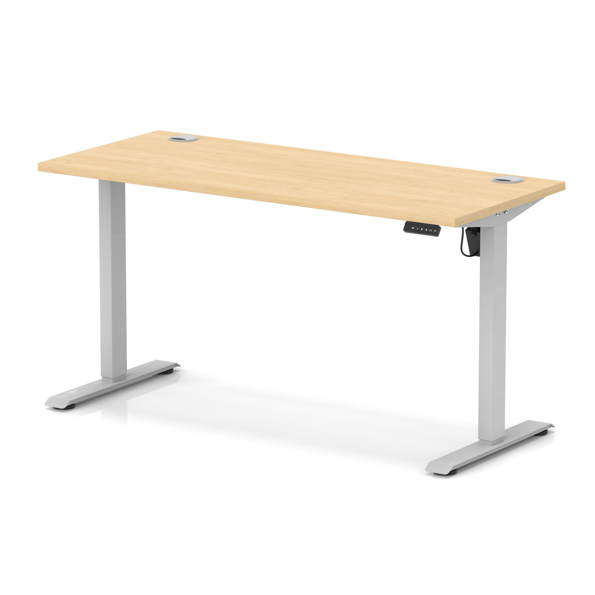 Air Lite Height Adjustable Slimline Desk With Cable Ports 1400mm Maple Silver - Industrious Decor