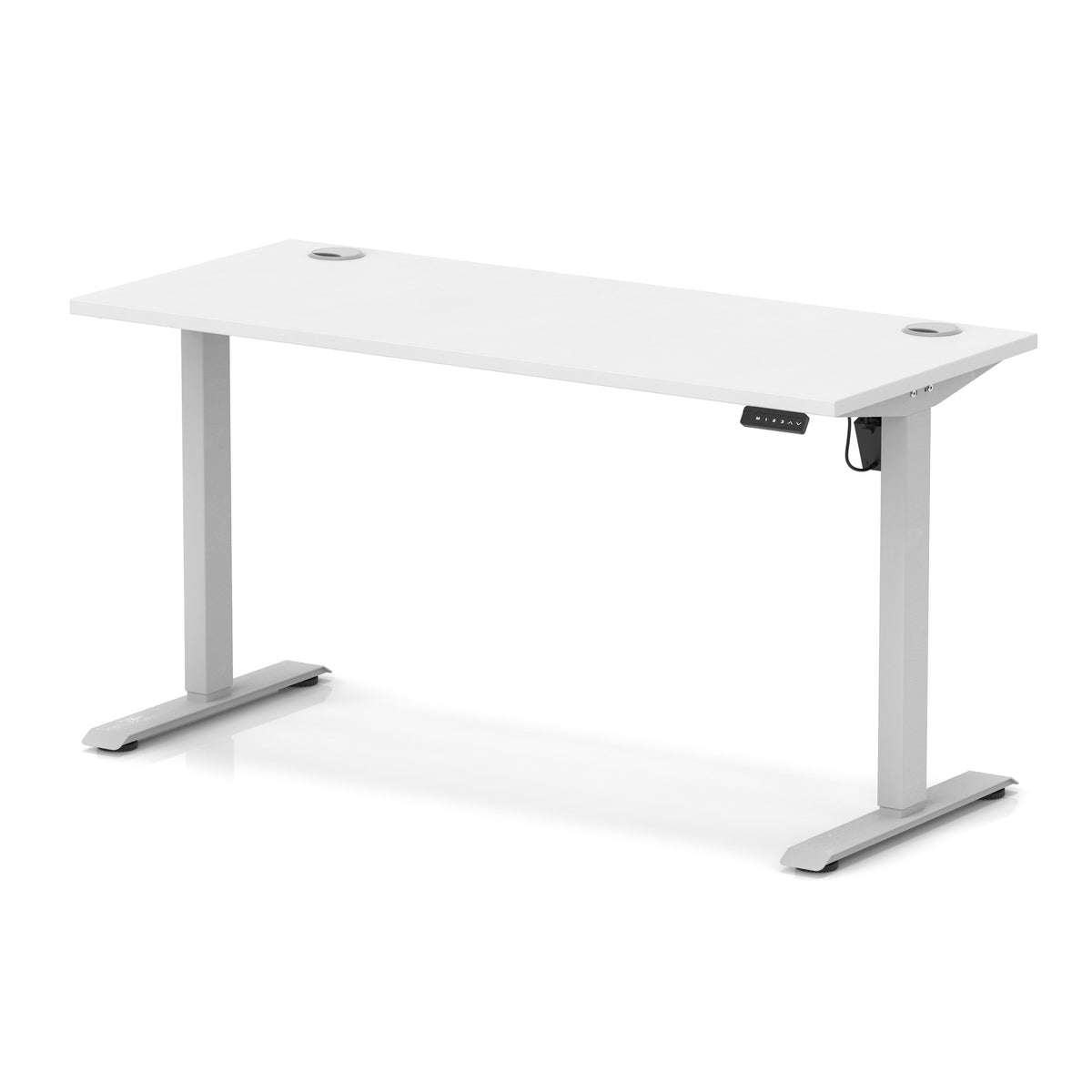 Air Lite Height Adjustable Slimline Desk With Cable Ports 1400mm White Silver - Industrious Decor