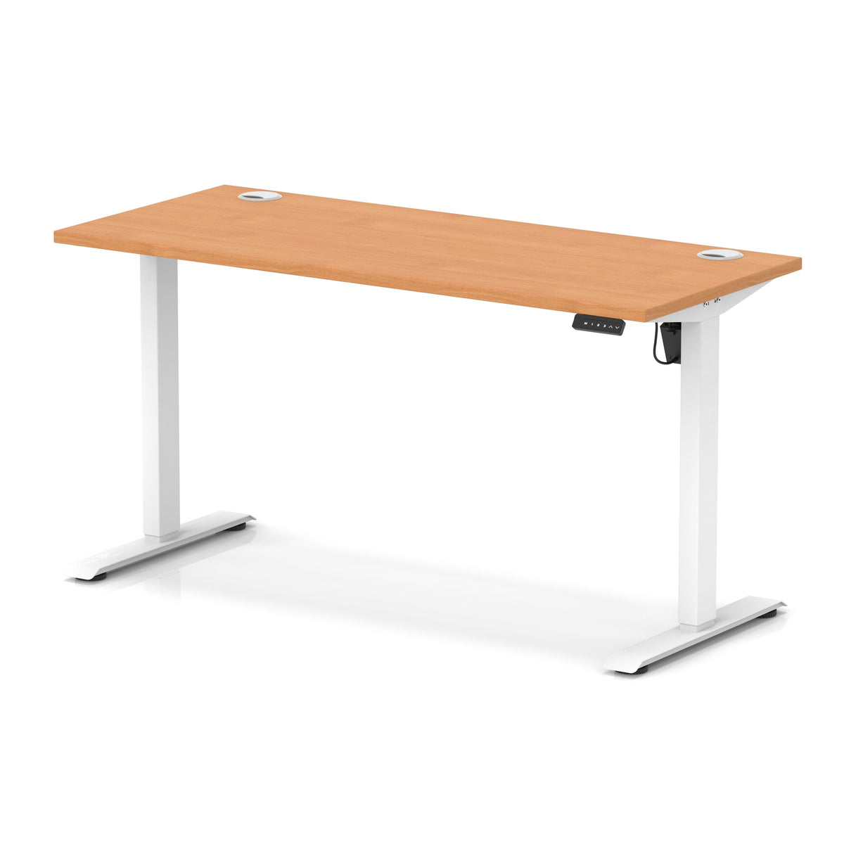 Air Lite Height Adjustable Slimline Desk With Cable Ports 1400mm Beech White - Industrious Decor