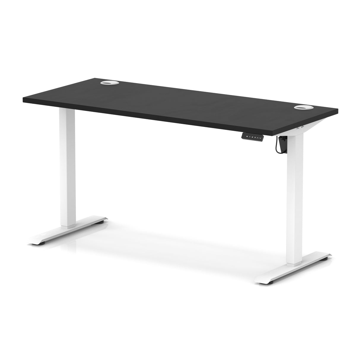 Air Lite Height Adjustable Slimline Desk With Cable Ports 1400mm Black White - Industrious Decor