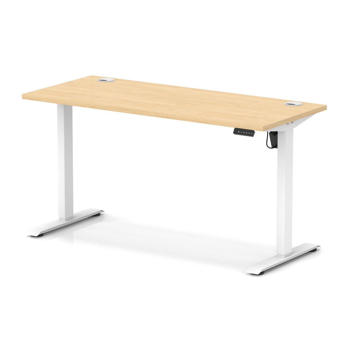 Air Lite Height Adjustable Slimline Desk With Cable Ports 1400mm Maple White - Industrious Decor