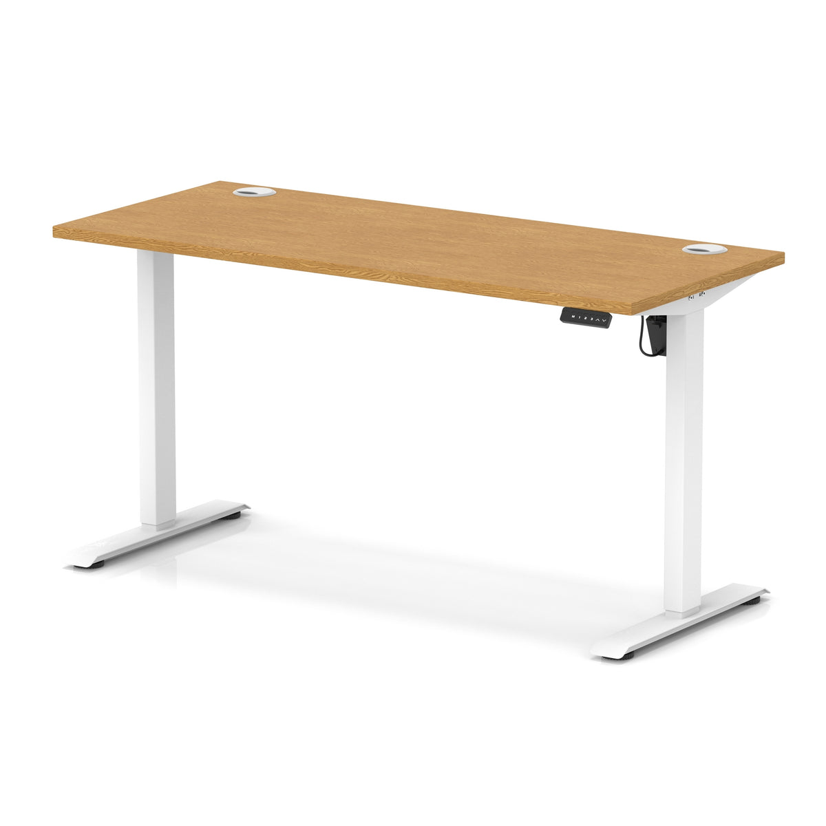Air Lite Height Adjustable Slimline Desk With Cable Ports 1400mm Oak White - Industrious Decor
