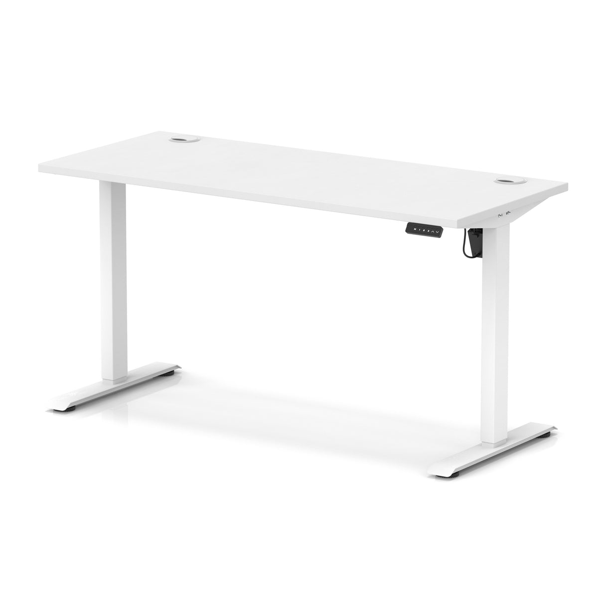 Air Lite Height Adjustable Slimline Desk With Cable Ports 1400mm White White - Industrious Decor