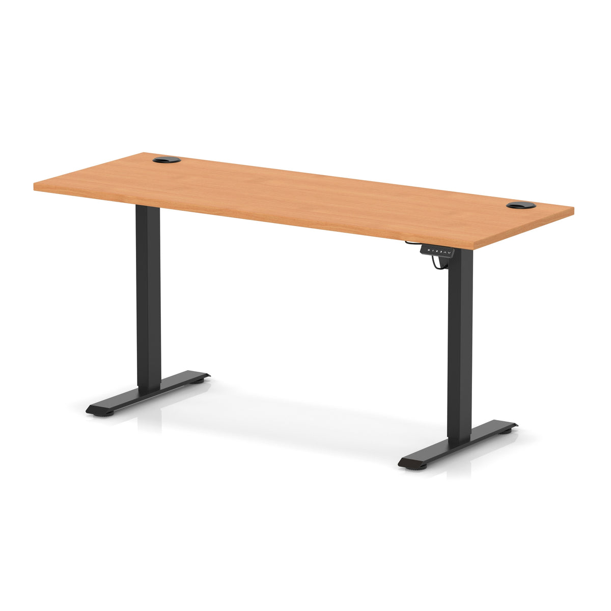 Air Lite Height Adjustable Slimline Desk With Cable Ports 1600mm Beech Black - Industrious Decor
