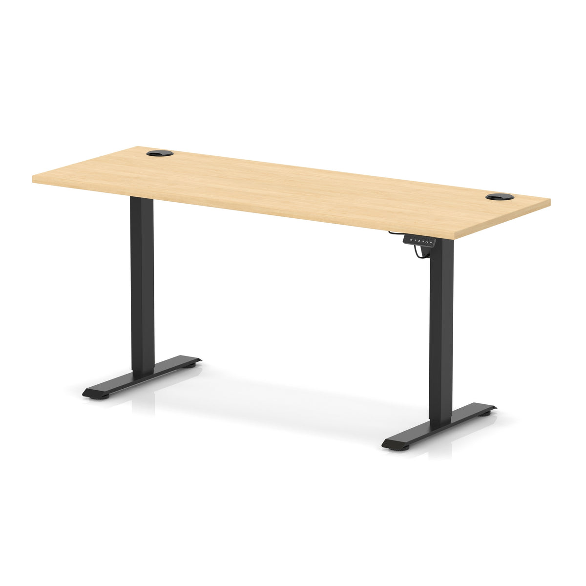 Air Lite Height Adjustable Slimline Desk With Cable Ports 1600mm Maple Black - Industrious Decor