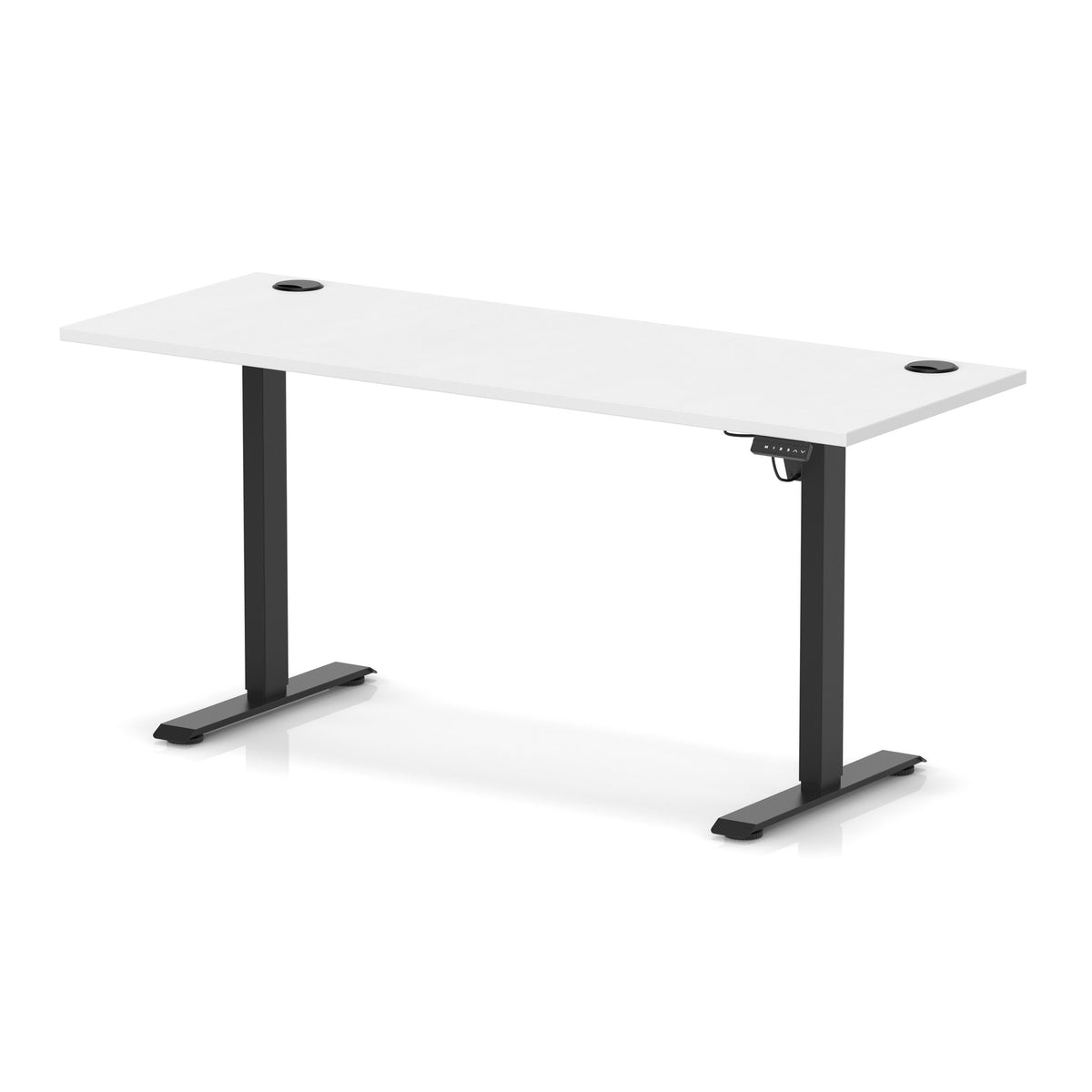 Air Lite Height Adjustable Slimline Desk With Cable Ports 1600mm White Black - Industrious Decor