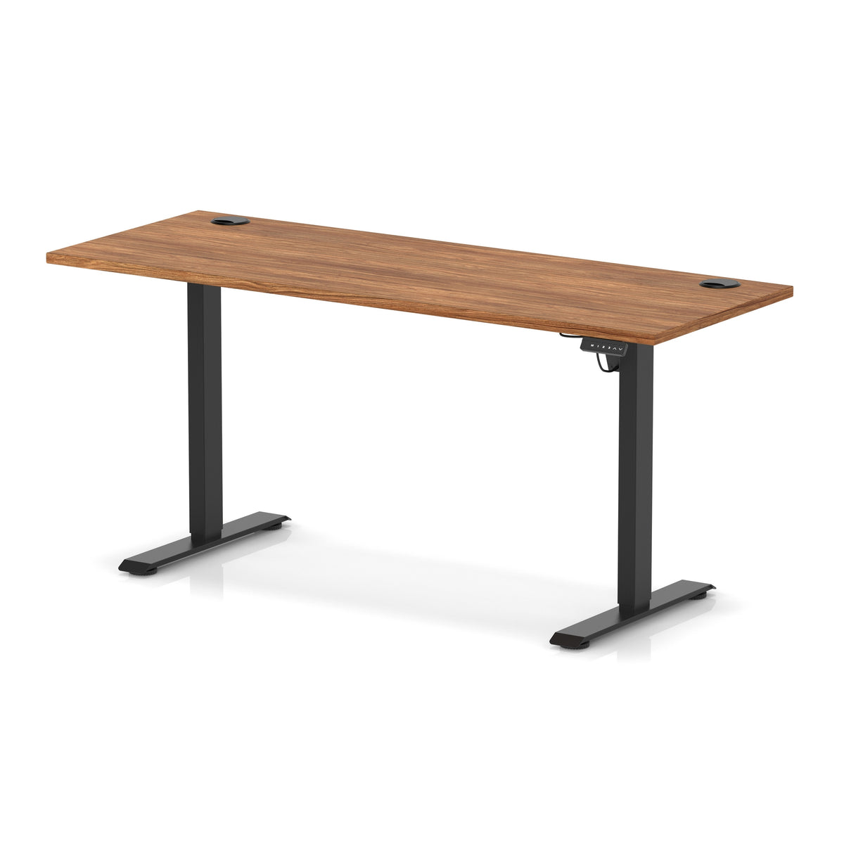 Air Lite Height Adjustable Slimline Desk With Cable Ports 1600mm Walnut Black - Industrious Decor