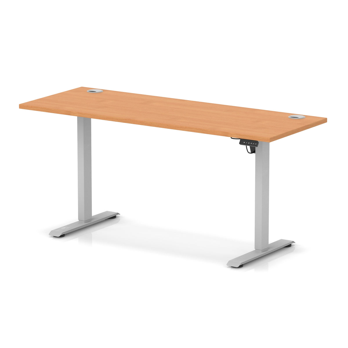 Air Lite Height Adjustable Slimline Desk With Cable Ports 1600mm Beech Silver - Industrious Decor