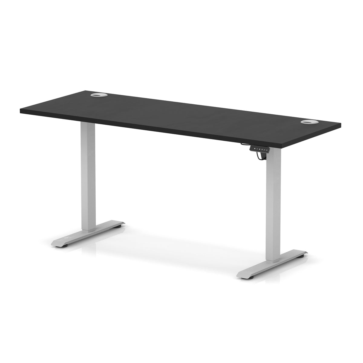 Air Lite Height Adjustable Slimline Desk With Cable Ports 1600mm Black Silver - Industrious Decor