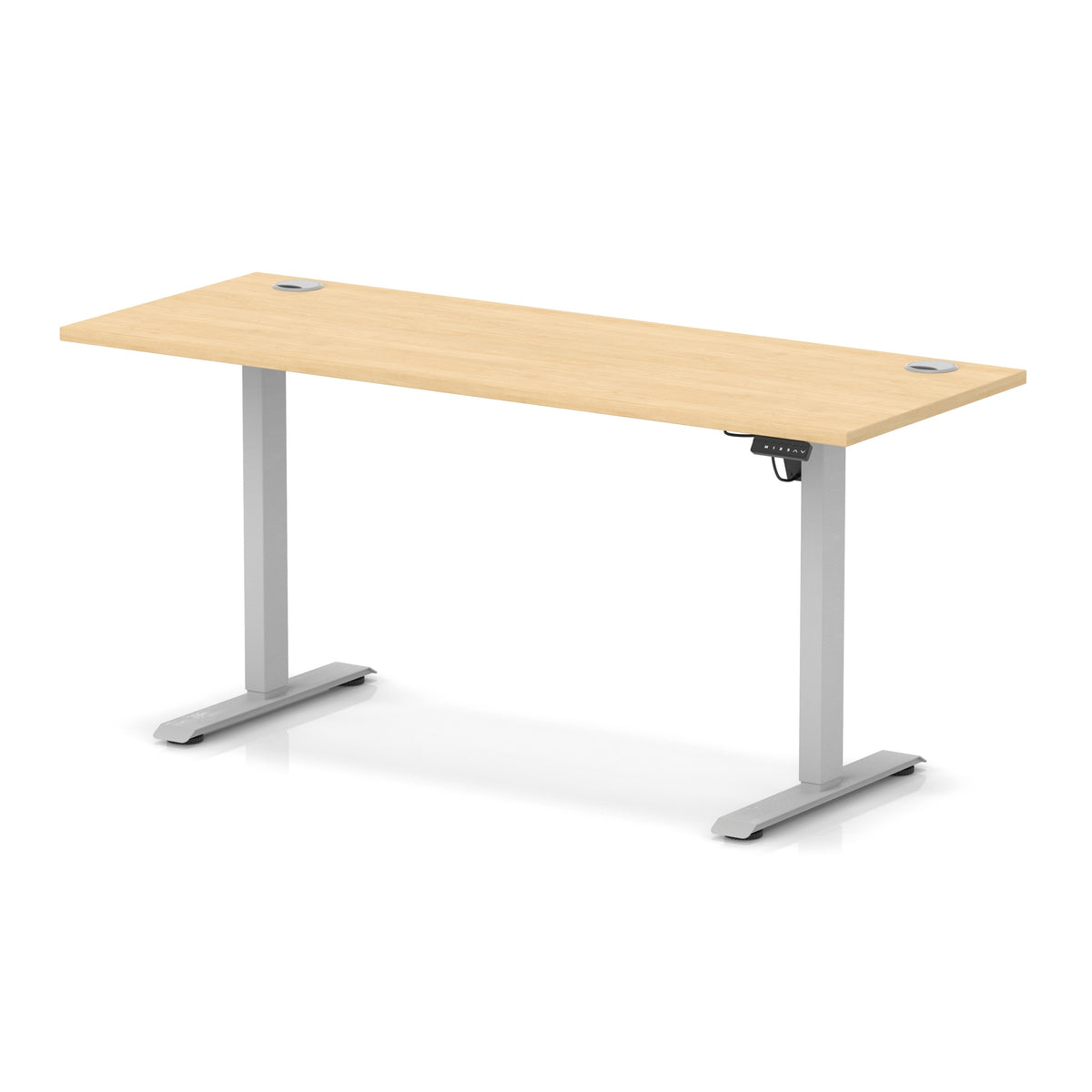 Air Lite Height Adjustable Slimline Desk With Cable Ports 1600mm Maple Silver - Industrious Decor