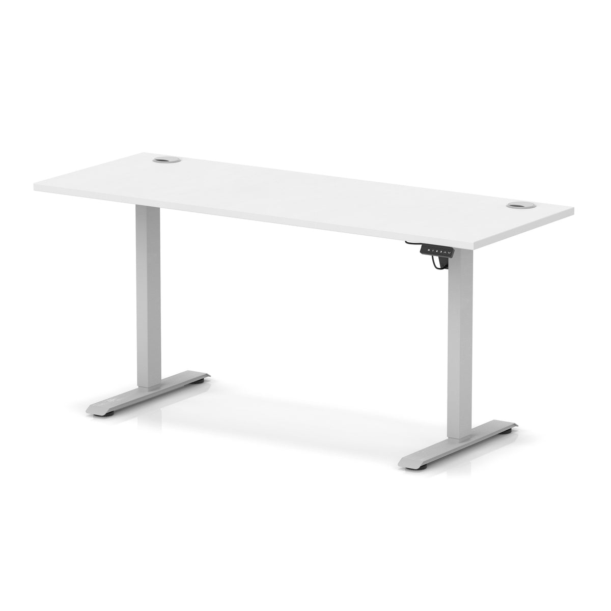 Air Lite Height Adjustable Slimline Desk With Cable Ports 1600mm White Silver - Industrious Decor