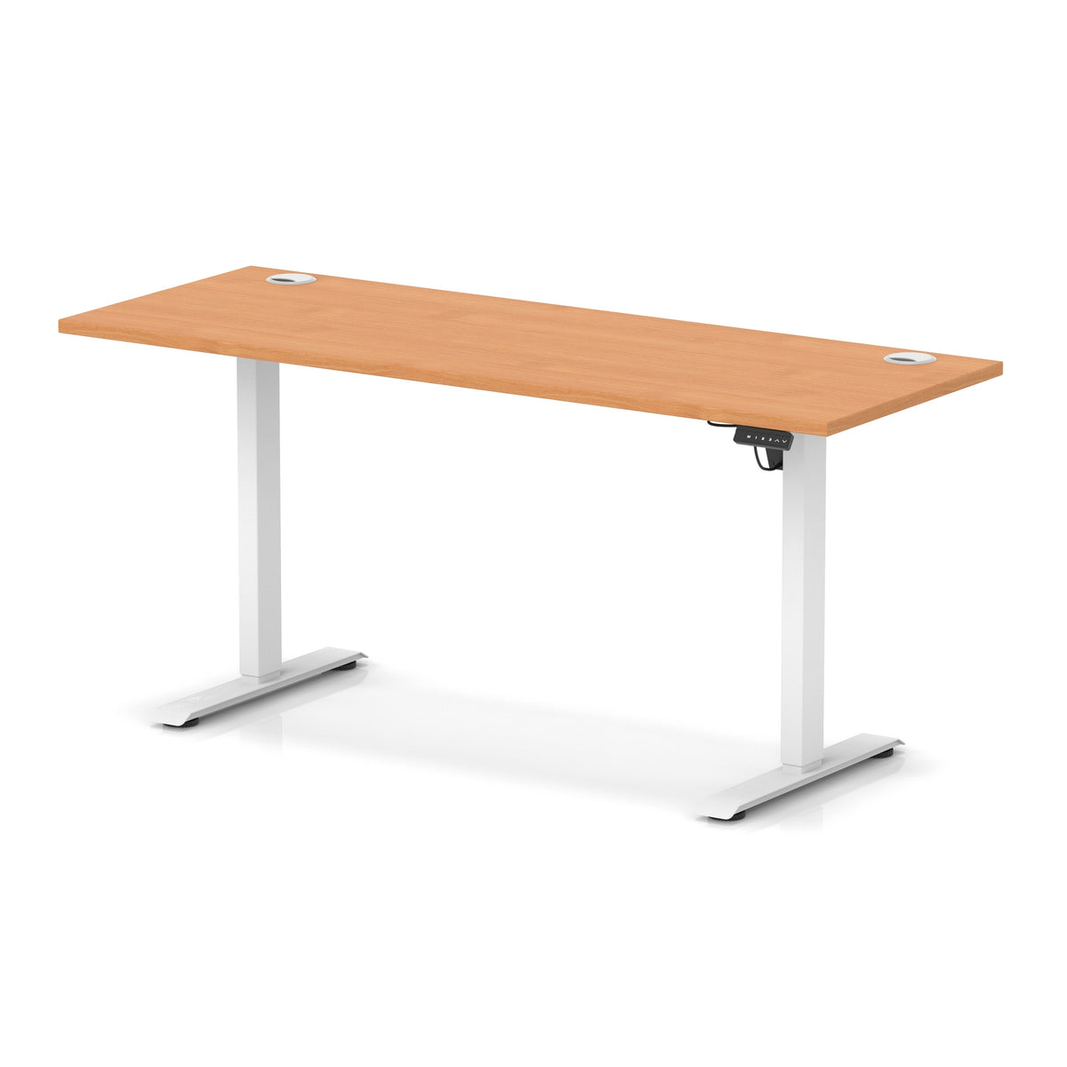 Air Lite Height Adjustable Slimline Desk With Cable Ports 1600mm Beech White - Industrious Decor