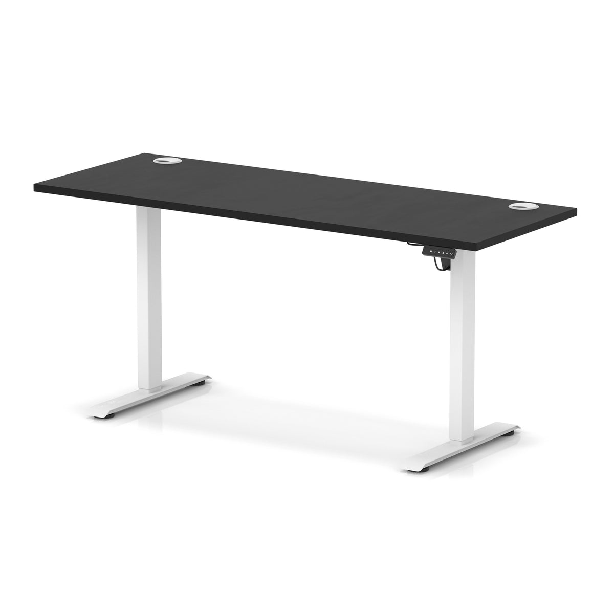 Air Lite Height Adjustable Slimline Desk With Cable Ports 1600mm Black White - Industrious Decor