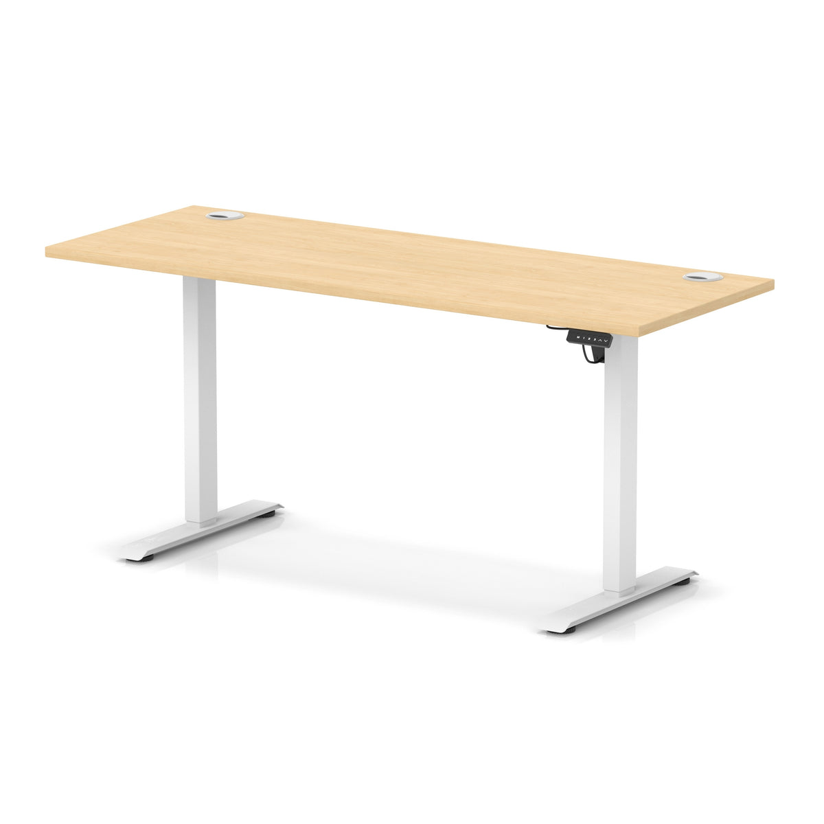 Air Lite Height Adjustable Slimline Desk With Cable Ports 1600mm Maple White - Industrious Decor