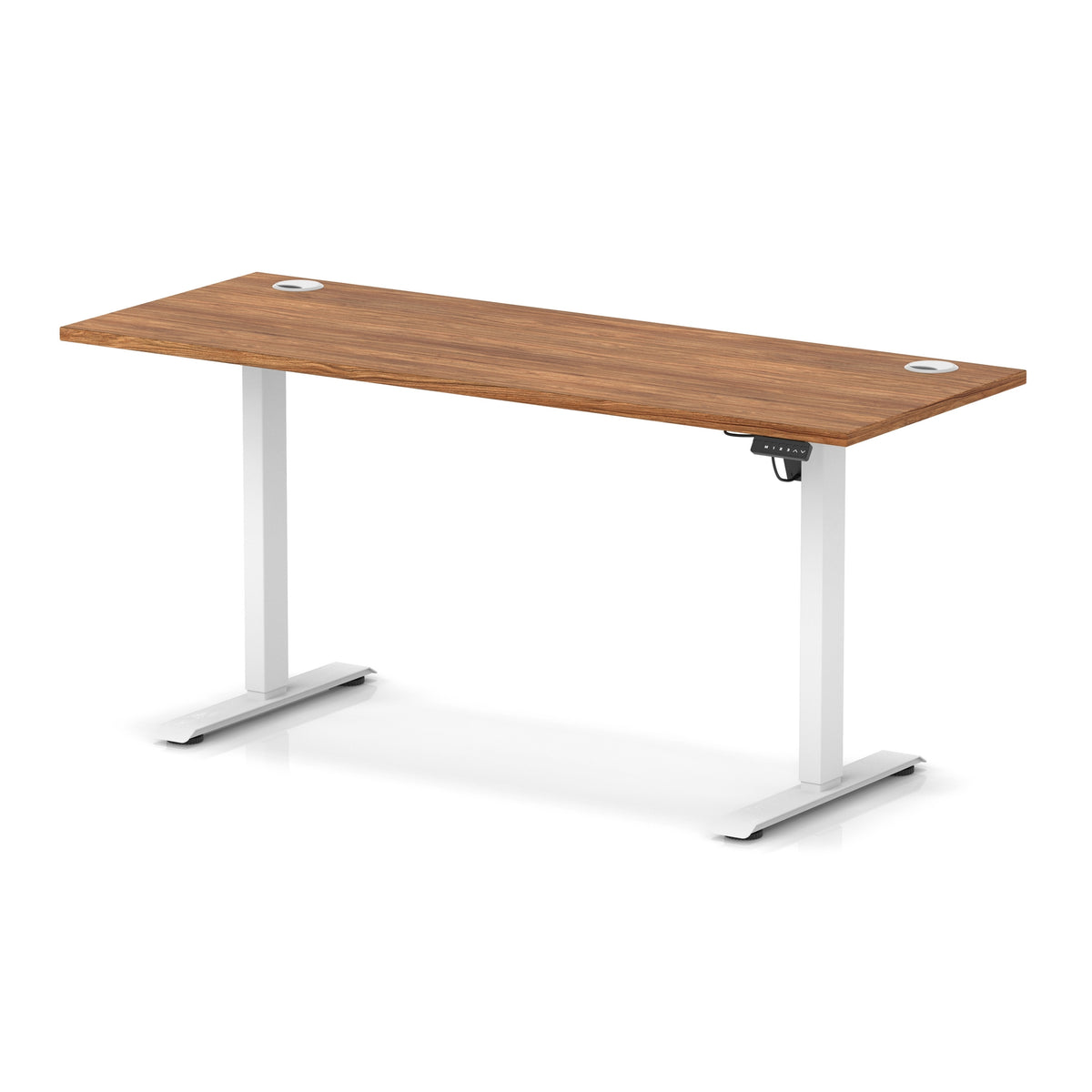 Air Lite Height Adjustable Slimline Desk With Cable Ports 1600mm Walnut White - Industrious Decor
